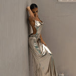 Metallic Lace Backless Suspenders Stylish Sexy Elegant Dress Wholesale Dresses