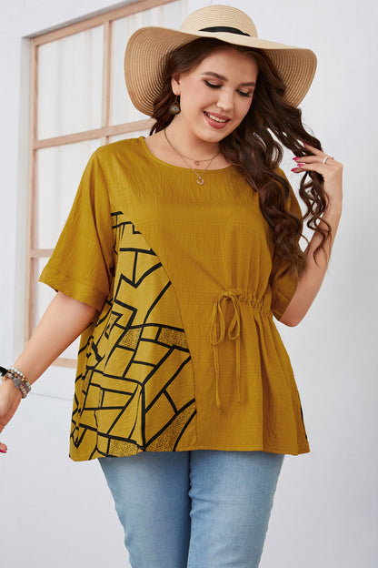 Wholesale Women'S Plus Size Clothing Casual Half Sleeve Round Neck Loose Commuting Blouses