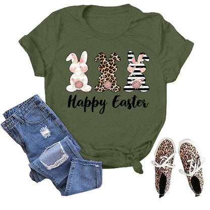 Bunny HAPPY EASTER Letter Print Short-Sleeve T-Shirts Wholesale Womens Tops