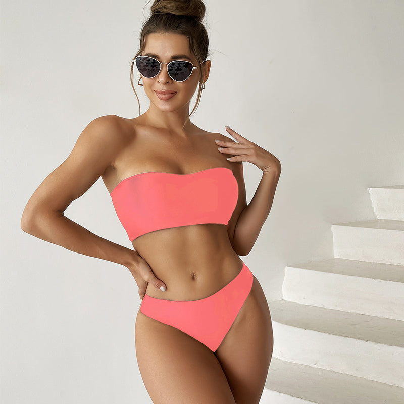 Wrapped Chest Strapless Hollow Triangle Bikini One-Piece Swimsuit Wholesale Women'S Clothing