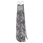 Zebra Stripe Print Backless Low Cut Slit Slip Dress Wholesale Maxi Dresses