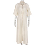 V Neck Solid Color Button Collar Half Sleeve Ruched Shirtdress Wholesale Shirt Dresses