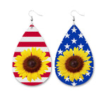 American Independence Day PU Leather Cross Love Sunflower Earrings