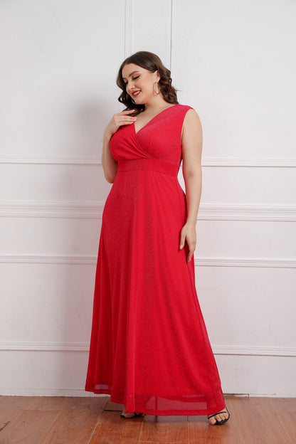 Sexy Sleeveless V-Neck Swing Dress Evening Gown Maxi Dresses Wholesale Plus Size Clothing