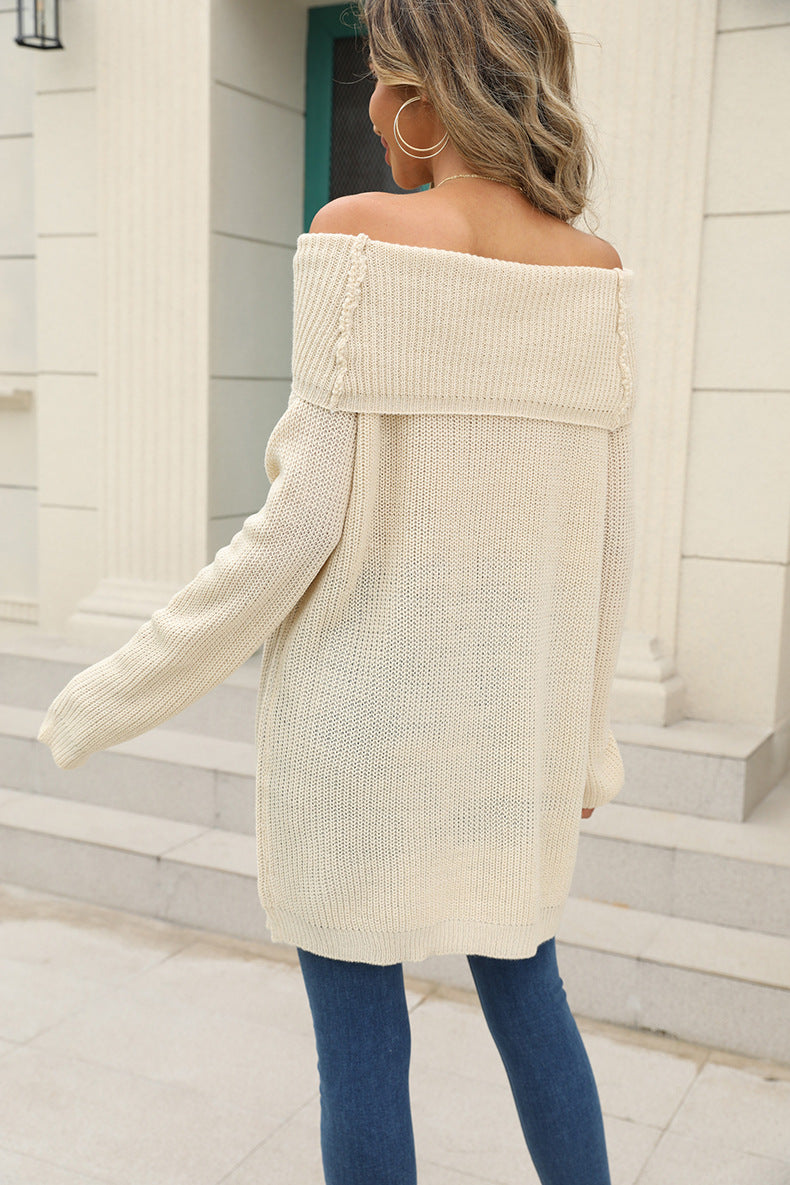 Sexy Off-Shoulder Loose Solid Color Long Sleeve Wholesale Sweaters