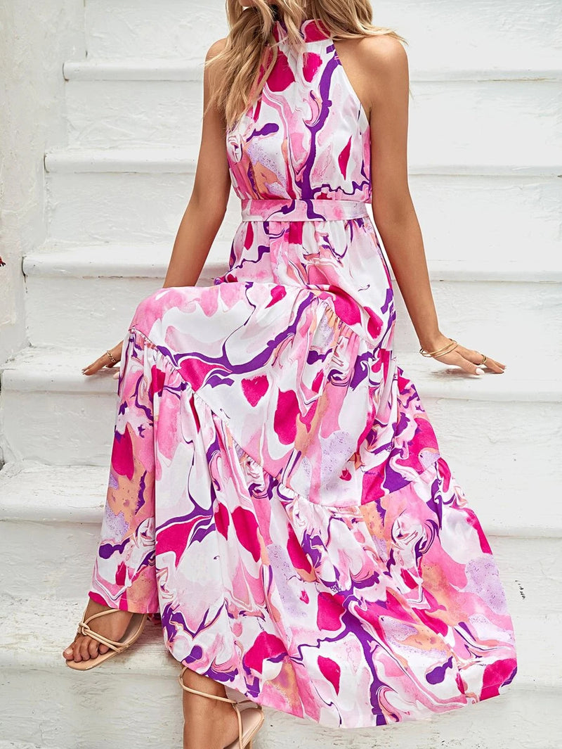 Bohemian Sleeveless Ruffle Print Off-Shoulder Dress Wholesale Dresses