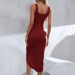 Square Neckband Irregular Hem Sleeveless Slim Solid Color Dress Wholesale Dresses