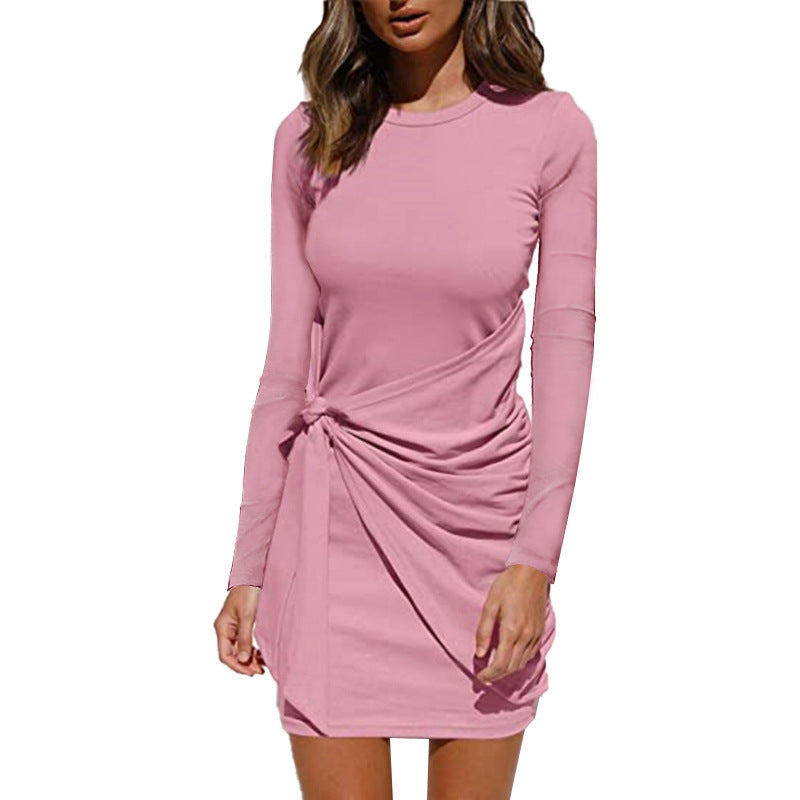 Hot Sale New Fall Long Sleeve Lace-up Waist Women Dress Wholesale