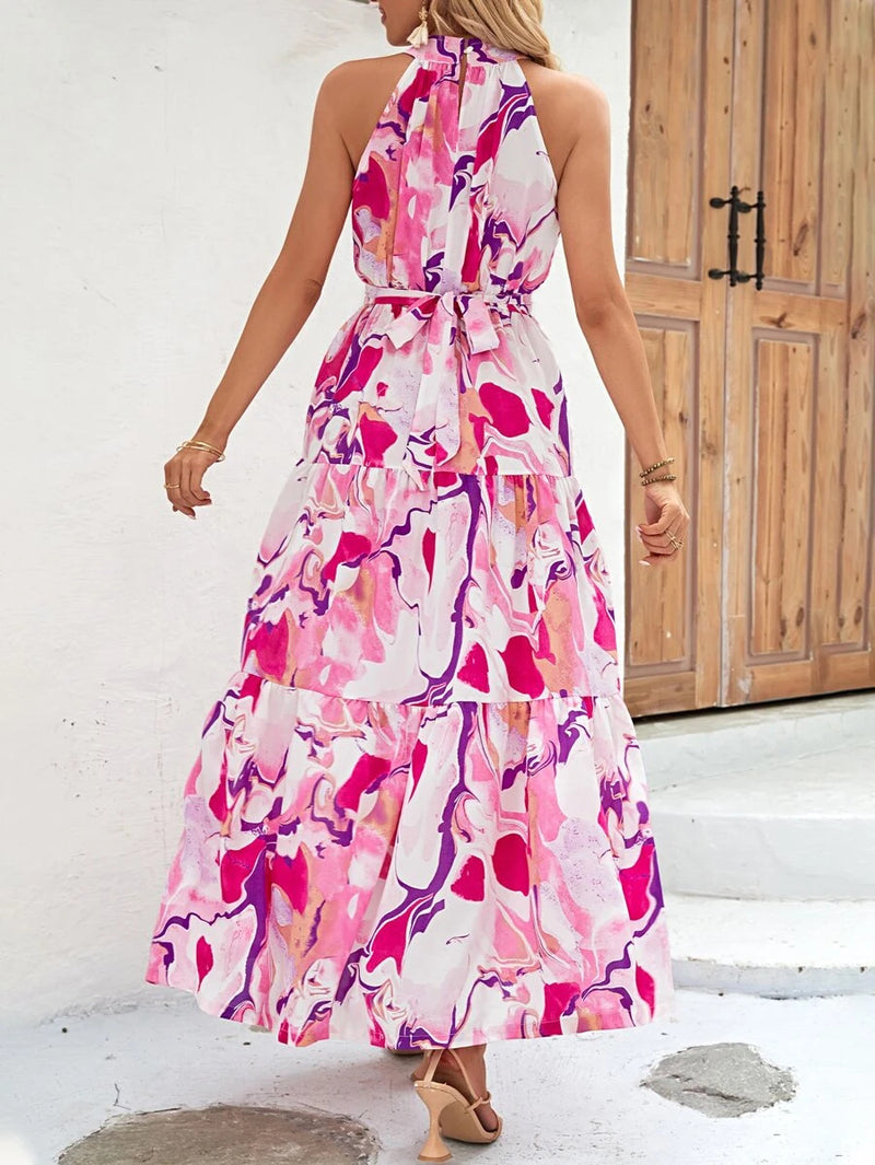 Bohemian Sleeveless Ruffle Print Off-Shoulder Dress Wholesale Dresses