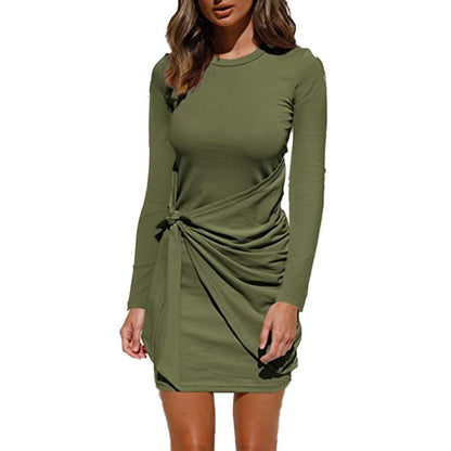 Hot Sale New Fall Long Sleeve Lace-up Waist Women Dress Wholesale