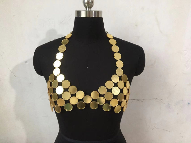 Solid Color Sequin Acrylic Metal Chain Stitching Hanging Neck Wrap Camisole Wholesale Womens Tops V5923041100032