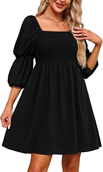 Square Collar Puff Sleeve Backless Doll Dress Wholesale Dresses