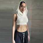Fashion Hooded Sleeveless Navel Knitted Solid Color Sweater Wholesale Womens Tops