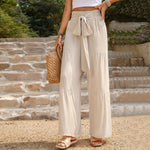 Casual Loose Solid Color Lace-Up Wide Leg Pants Wholesale Womens Clothing