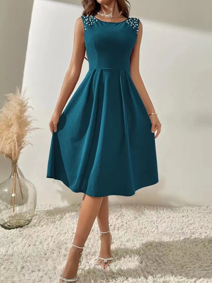 Commuter Slim Round Neck Beaded Sleeveless Dress Wholesale Dresses