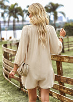 Long Sleeve Button Down Solid Color Loose Casual Playsuits Wholesale Women'S Clothing