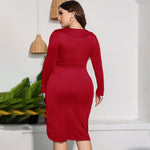 Wholesale Women'S Plus Size Clothing Simple Low Cut Slim Long Sleeve Commuter Dress