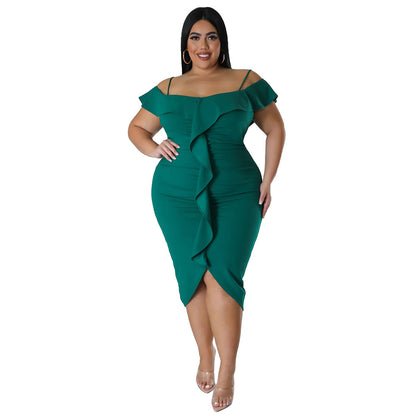 Solid Color Sexy Sling Off Shoulder Bodycon Curvy Dresses Wholesale Plus Size Clothing