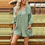 Long Sleeve Button Down Solid Color Loose Casual Playsuits Wholesale Women'S Clothing