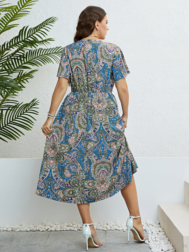 Wholesale Women'S Plus Size Clothing Printed V Neck Low Cut Fashion Slim Dress