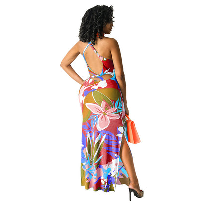 Colorful Print Low Cut Hollow Bodycon Dress Wholesale Maxi Dresses