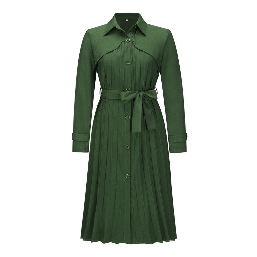 Trendy Long Sleeve Pleated Trench Coat Dress Wholesale Shirt Dresses