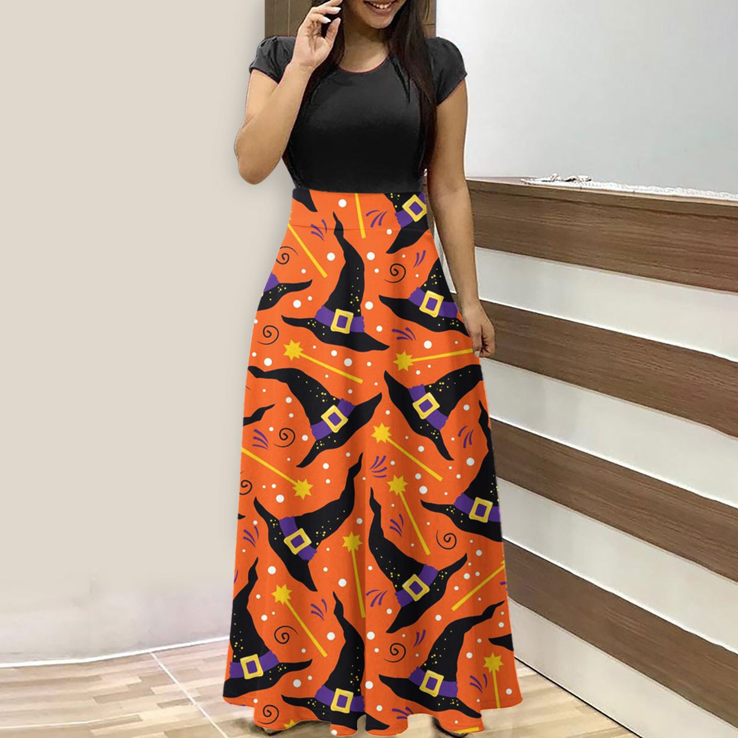 Halloween Print O Neck Casual Dress Wholesale Maxi Dresses