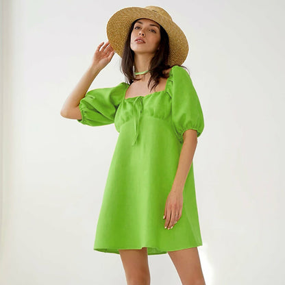 Puff Sleeve Solid Color Casual Commuter A-Line Loose Dress Wholesale Dresses