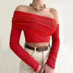 Sexy Solid Color One-Line Collar Strapless Long-Sleeved Wrap Top Wholesale Womens Tops