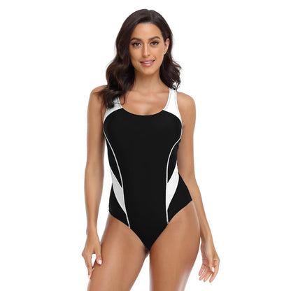 Stitching Contrast Color Cutout Diving Competitive One-Piece Swimsuit Wholesale Women'S Clothing