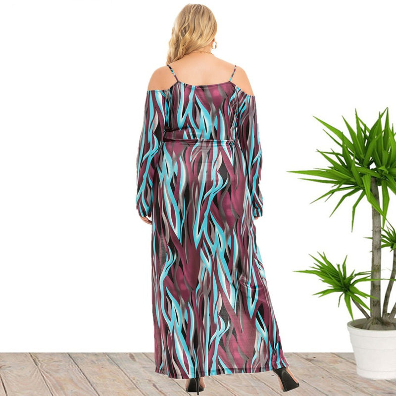 Sexy Deep V Sling Midi Dress High Waist Print Swing Slit Dresses Wholesale Plus Size Clothing
