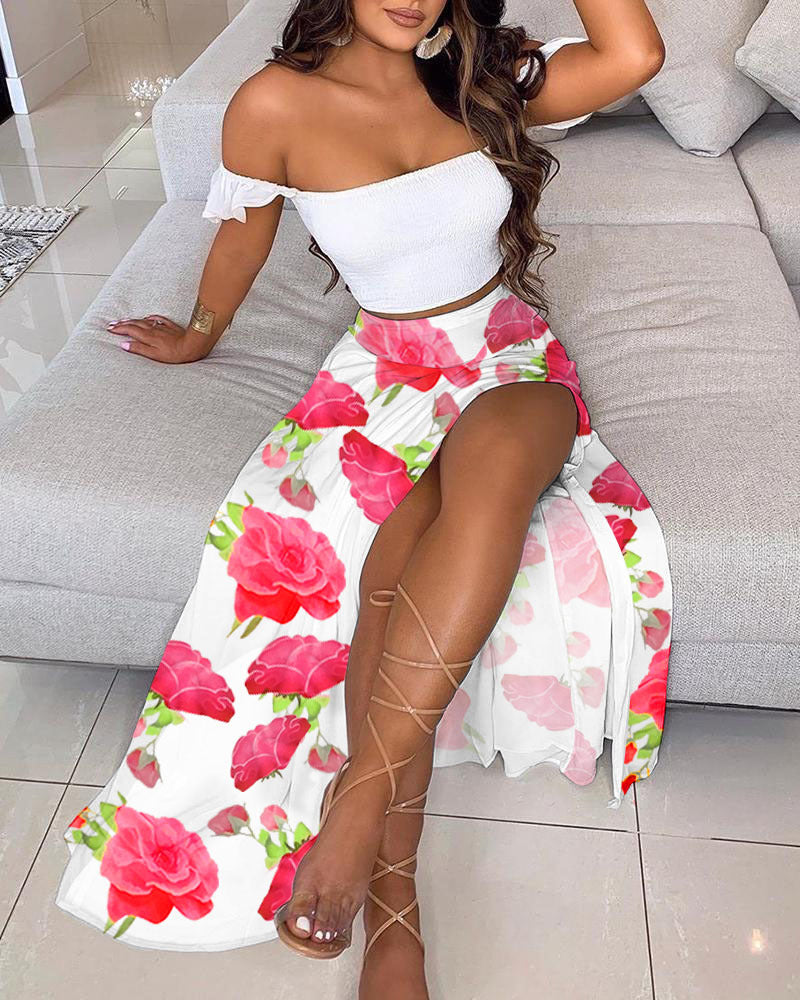 Printed Tube Tops & Maxi Skirts Sexy Suits Wholesale 2 Piece Women'S Set