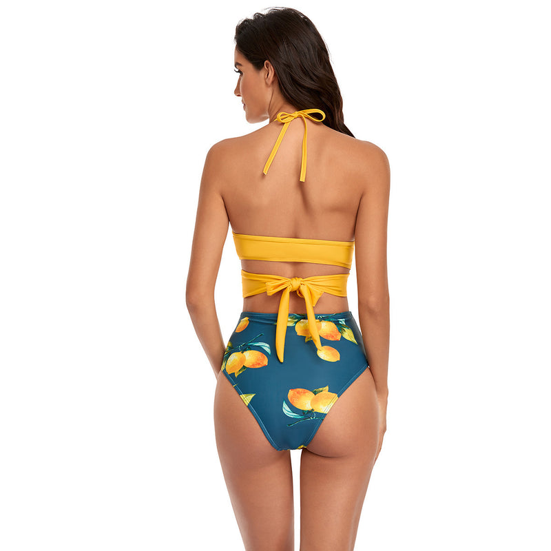 Cross Bandage Sexy Halterneck Bikini Split Swimsuit Wholesale Womens Swimwear
