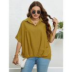 Wholesale Women'S Plus Size Clothing Lapel Collar Loose Solid Color Half Sleeve Top