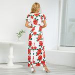 Slim Fit Short Sleeve V Neck Rose Print Dress Wholesale Dresses