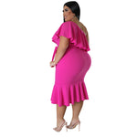 Sexy One Shoulder Ruffled Slim Fit Curvy Dresses Wholesale Plus Size Clothing