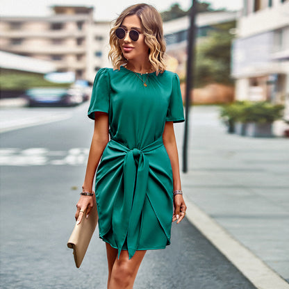 Summer Temperament Round Neck Twist Fashion T-Shirt Dress Wholesale Dresses