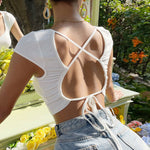 Low-Cut Backless Sexy Short-Sleeved All-Match Crop Tops Wholesale Women'S Tops