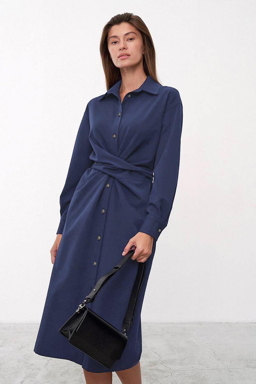 Long Sleeve Mid-Length Casual Waist Shirtdress Wholesale Shirt Dresses