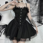 Gothic Punk Dark Style Jacquard Slim-Fit Lace Suspender Dress Wholesale Dresses