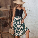 Summer Flower Print Agaric Laces Mid-Length Sling Dress Wholesale Dresses