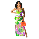 Colorful Print Low Cut Hollow Bodycon Dress Wholesale Maxi Dresses