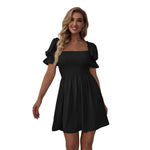 Square Collar Solid Color Short Sleeve Casual Doll Dress Wholesale Dresses