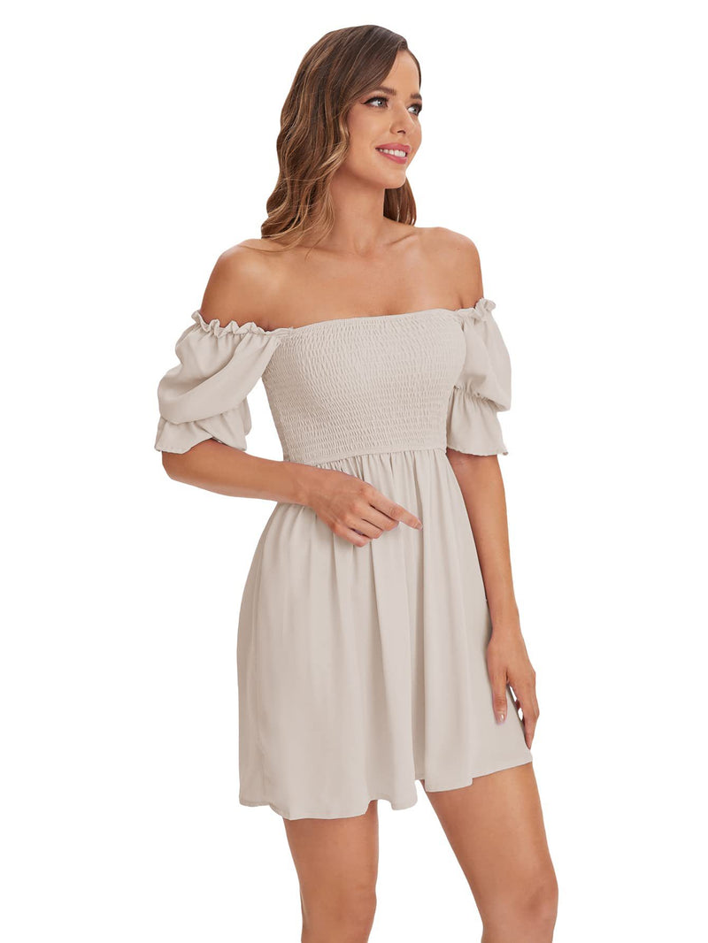 Square Collar Solid Color Short Sleeve Casual Doll Dress Wholesale Dresses