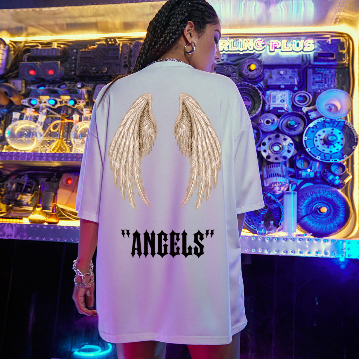 Fashion Wings Print Tops Crew Neck Short Sleeve Loose Casual Womens T Shirts Wholesale