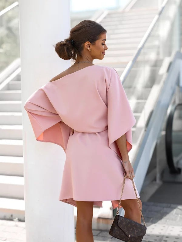 Off-Shoulder Asymmetric Dolman Sleeve Loose Dress Wholesale Dresses
