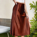 High Waist Glossy Satin Silky Solid Color Slit Commuter Skirt Wholesale Women'S Bottom
