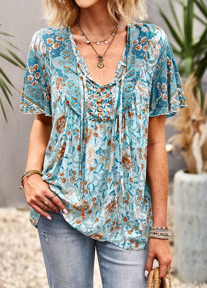 Boho Print Temperament V-Neck Bohemian Shirt Wholesale Womens Tops