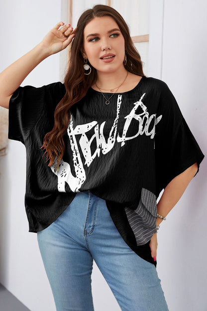 Temperament Round Neck Printed T-Shirts Curvy Tops Wholesale Plus Size Clothing