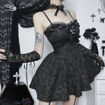 Dark Black Slim Rose Lace Stitching Vintage Suspender Dress Wholesale Dresses